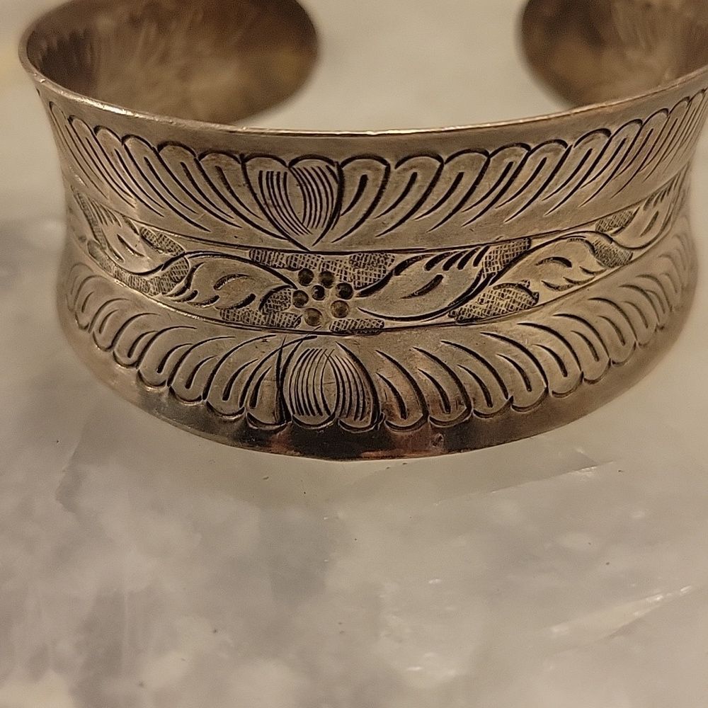 Vintage Native Sterling Silver Art Noveau Cuff SouthWestern Boho Bracelet Bangle - Picture 3 of 13